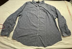 Lane Bryant Womens 26 100% Cotton Button Up Blouse Polkadot Chambray Lightweight